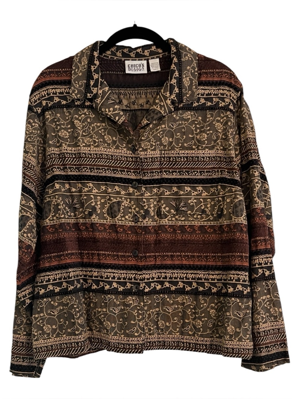 Chico's Multicolor Floral Jacket — Olive, Brown, Black Size 2 (Large)